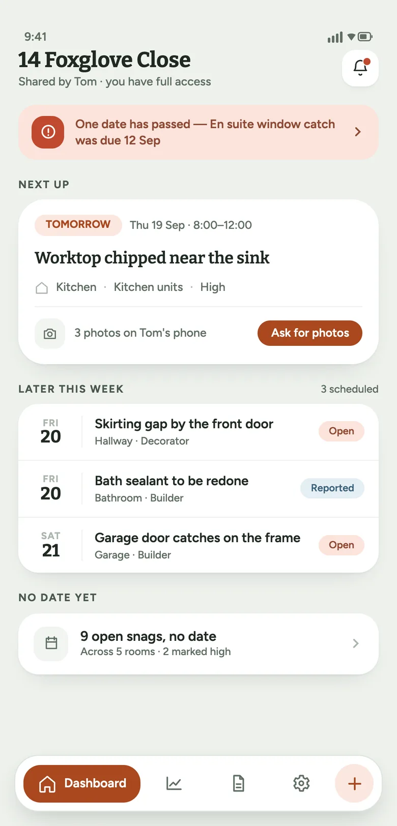 Shared home screen showing what's scheduled next